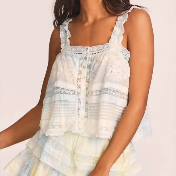 LoveShackFancy Tops - NWT Loveshack Fancy sully top in lilly pond hand dye. Size medium